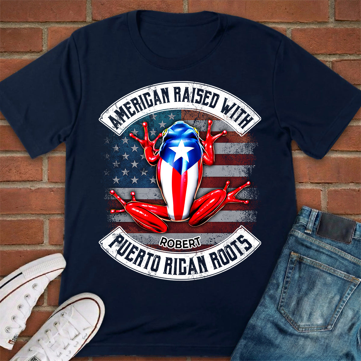 Custom American Raised With Puerto Rican Roots T-shirt With Name