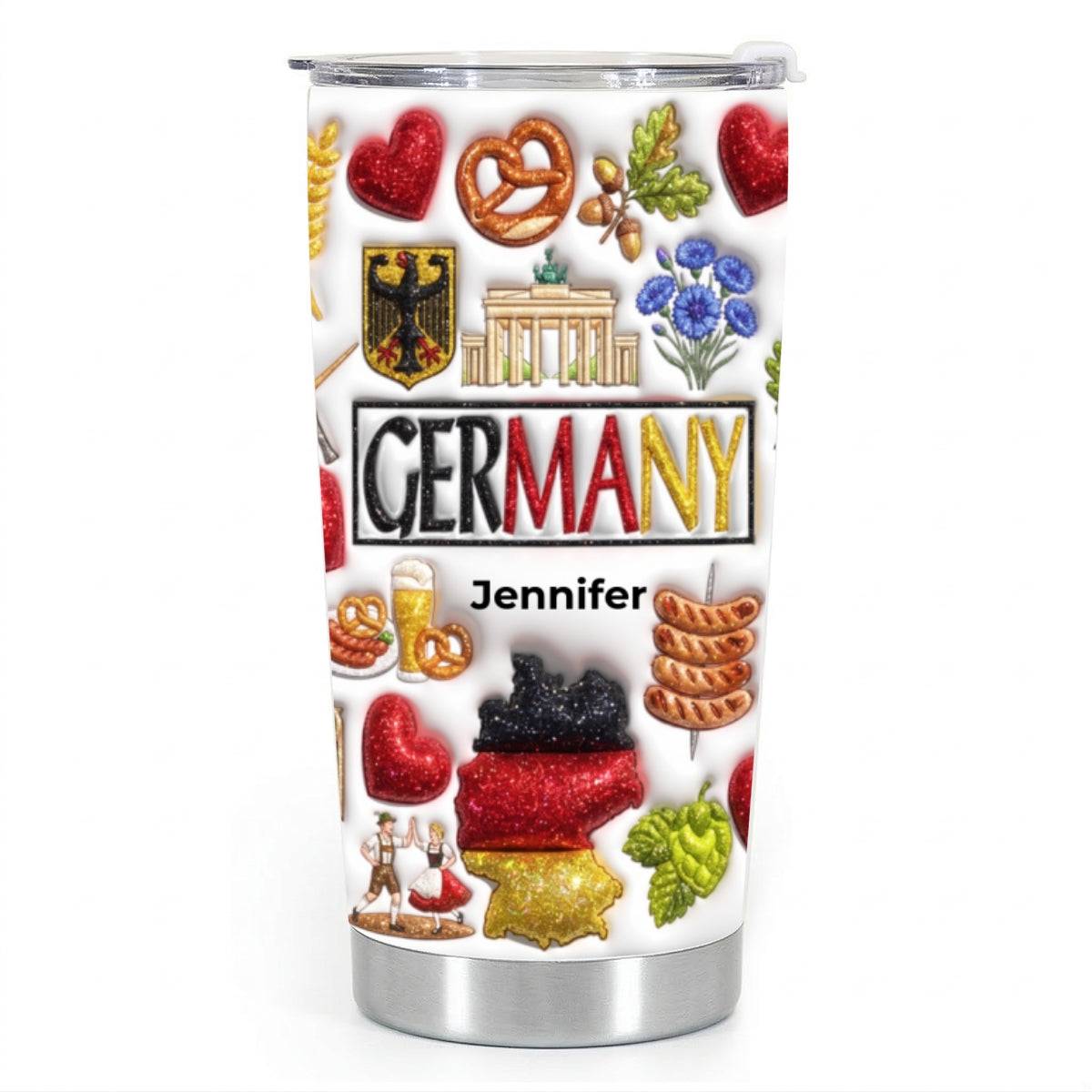 Custom Germany Tumbler With Your Name With Glitter Effect Print