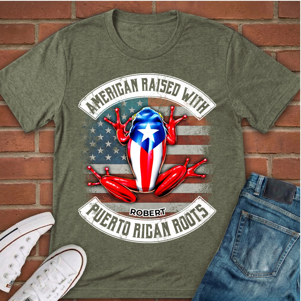 Custom American Raised With Puerto Rican Roots T-shirt With Name