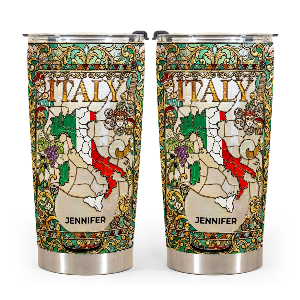 Custom Italy Italia Tumbler With Flower Patterns