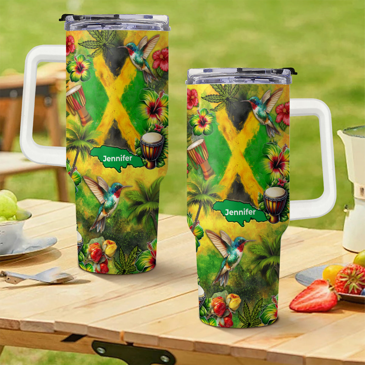 Custom Jamaica Tumbler 40oz With Water Color Background, Symbols