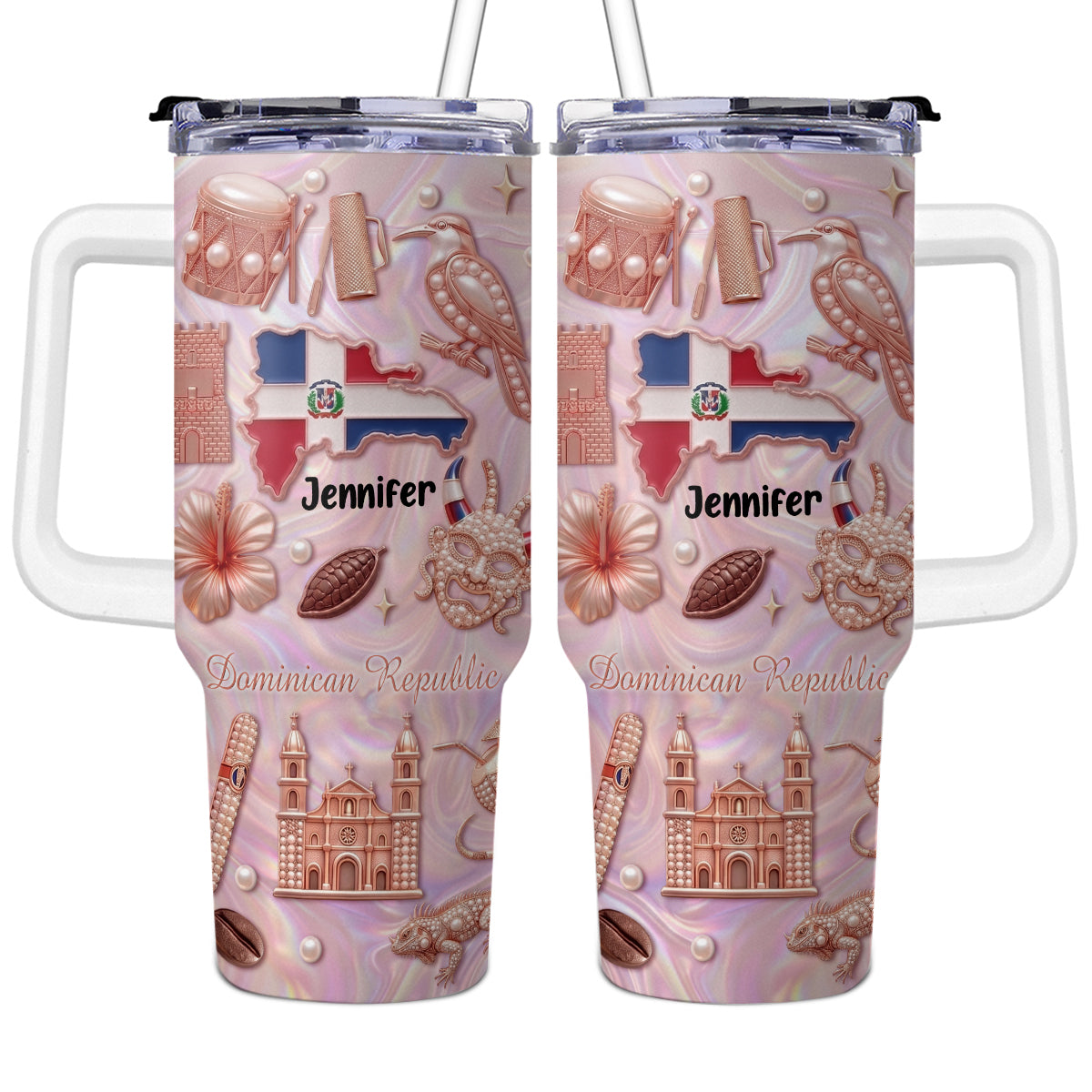 Custom Dominican Republic 40oz Tumbler With 3D Symbols Print