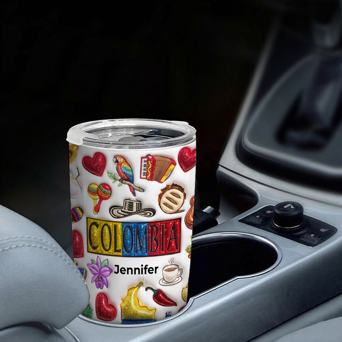 Custom Colombia Tumbler With Your Name With Glitter Effect Print