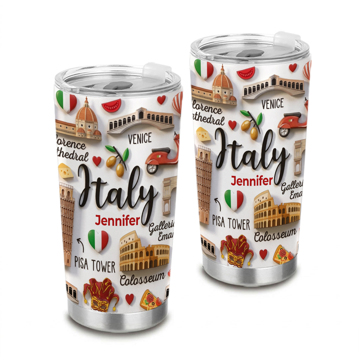 Italy Tumbler With Custom Your Name Emboss Effect