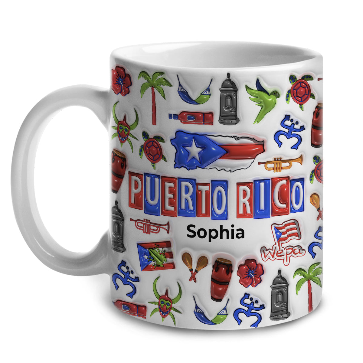 Custom Puerto Rico Mug With Map, Flag