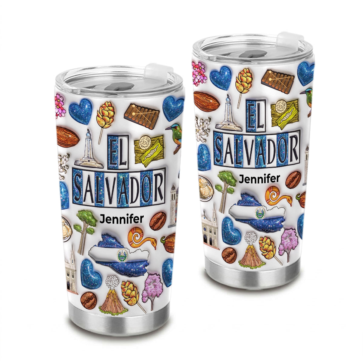 Custom El Salvador Tumbler With Your Name With Glitter Effect Print