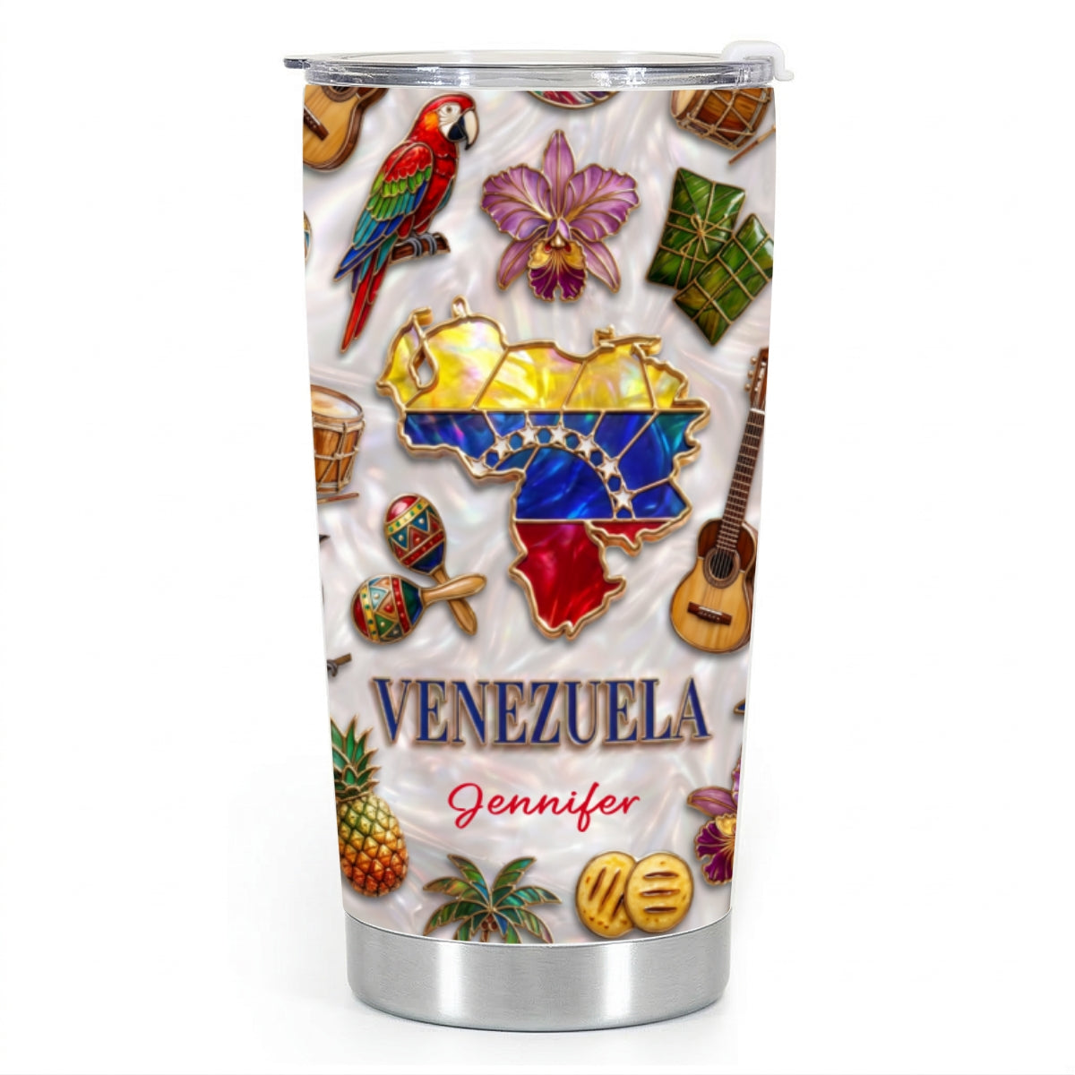 Custom Venezuela Tumbler With Venezuela Glitter Effect