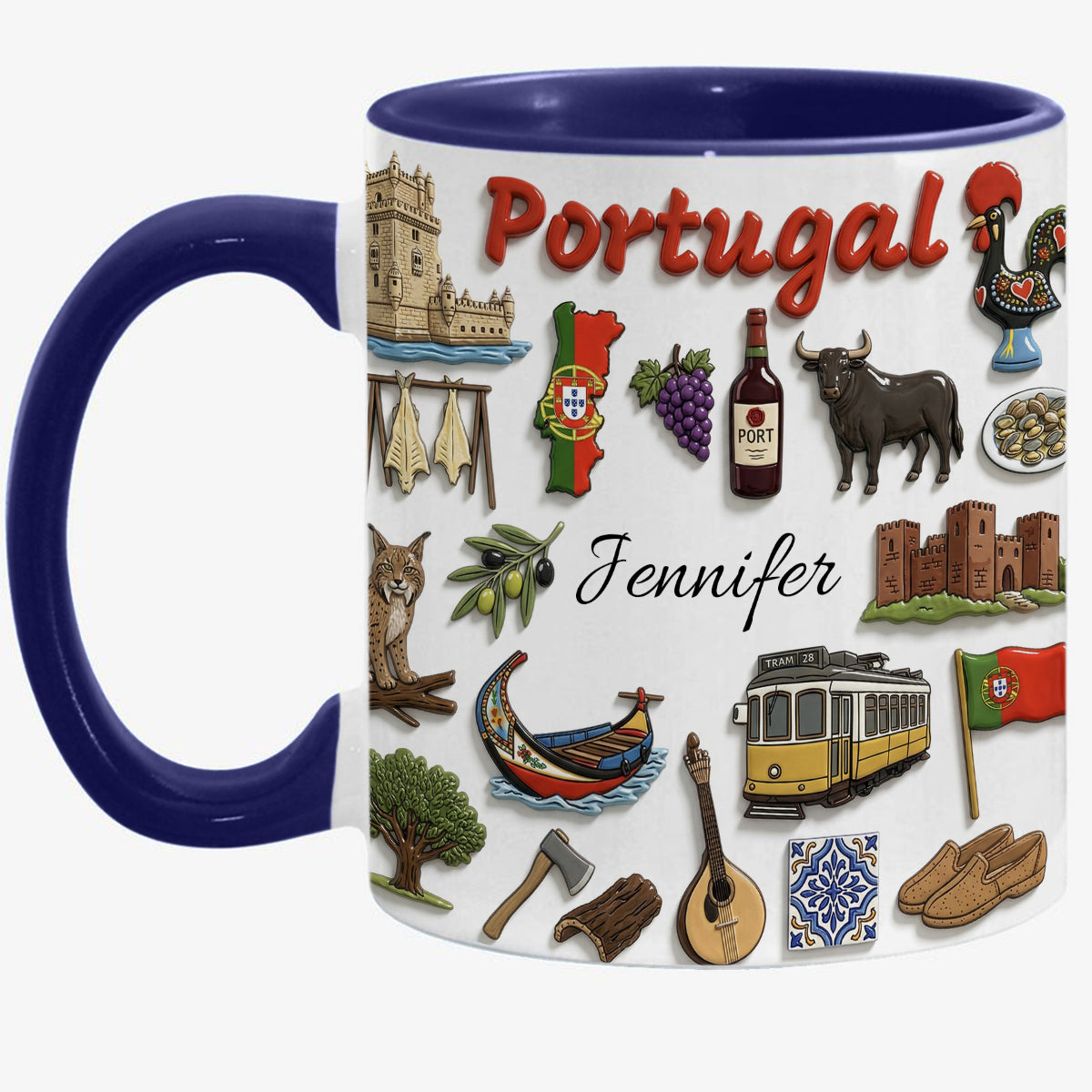 Custom Portugal Accent Mug With Symbols Wrapped Around