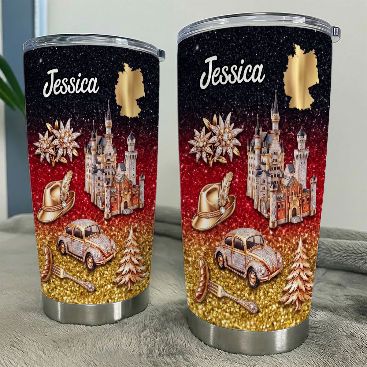 Custom Germany Tumbler With Germany Symbols Effect Print