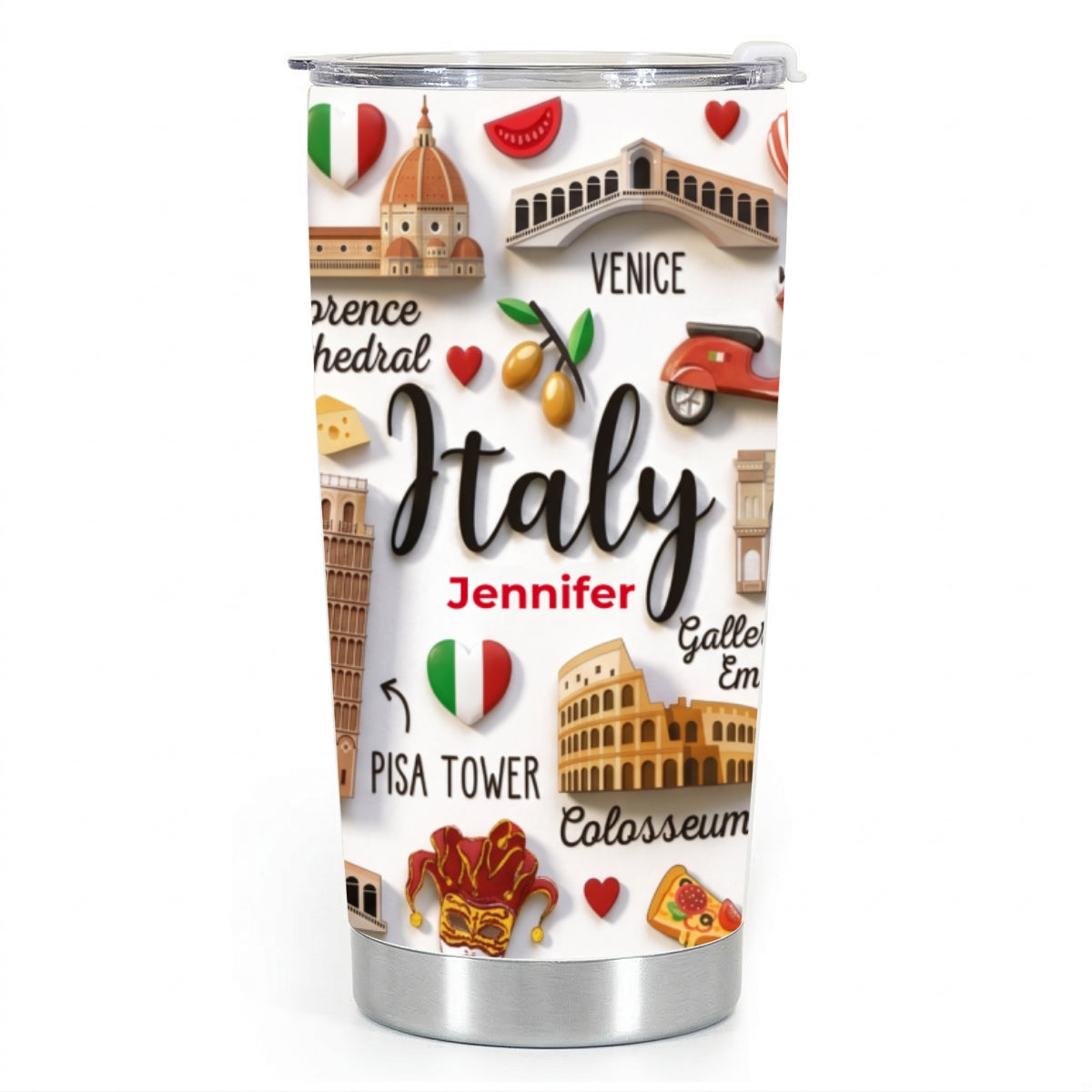Italy Tumbler With Custom Your Name Emboss Effect