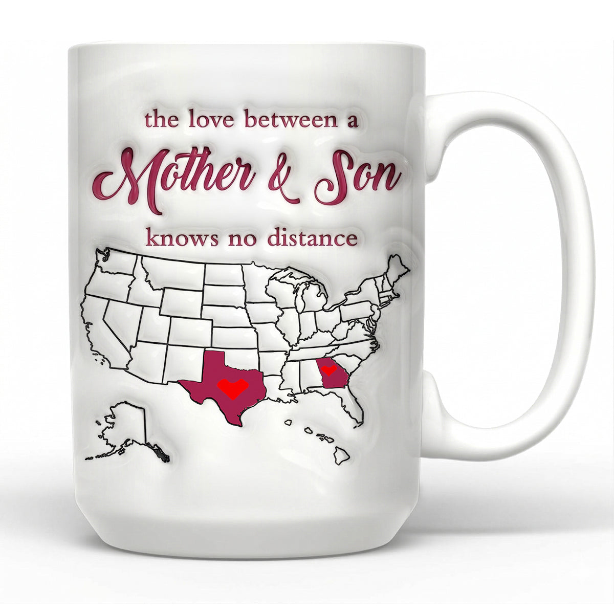 Personalized Gift For Mom Long Distance Mother And Son State Map Coffee Mug Cup