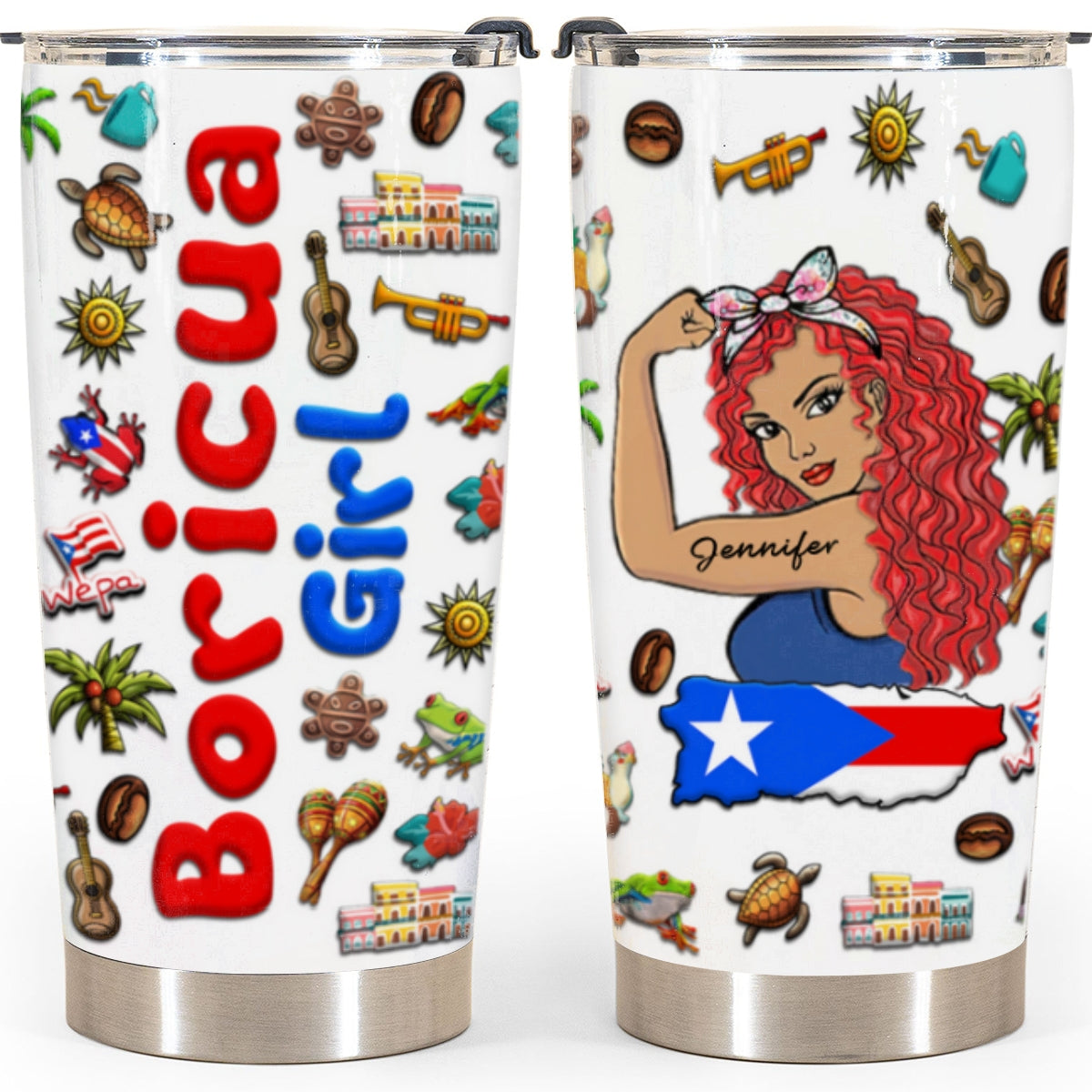 Custom Proud Boricua Puerto Rican Girl Tumbler And Your Name