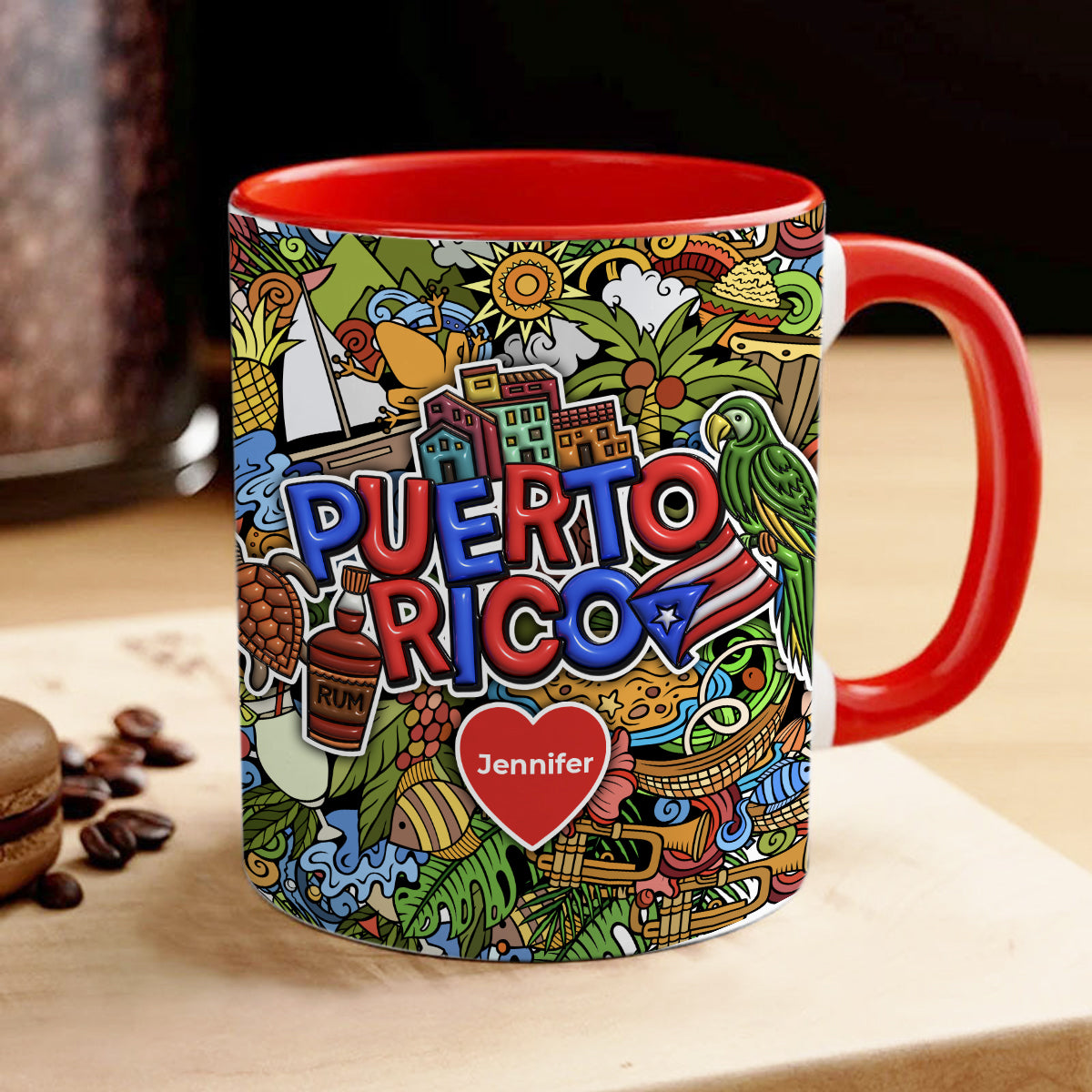 Custom Puerto Rico Accent Mug With Mixed Symbols