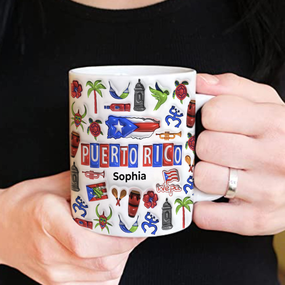 Custom Puerto Rico Mug With Map, Flag