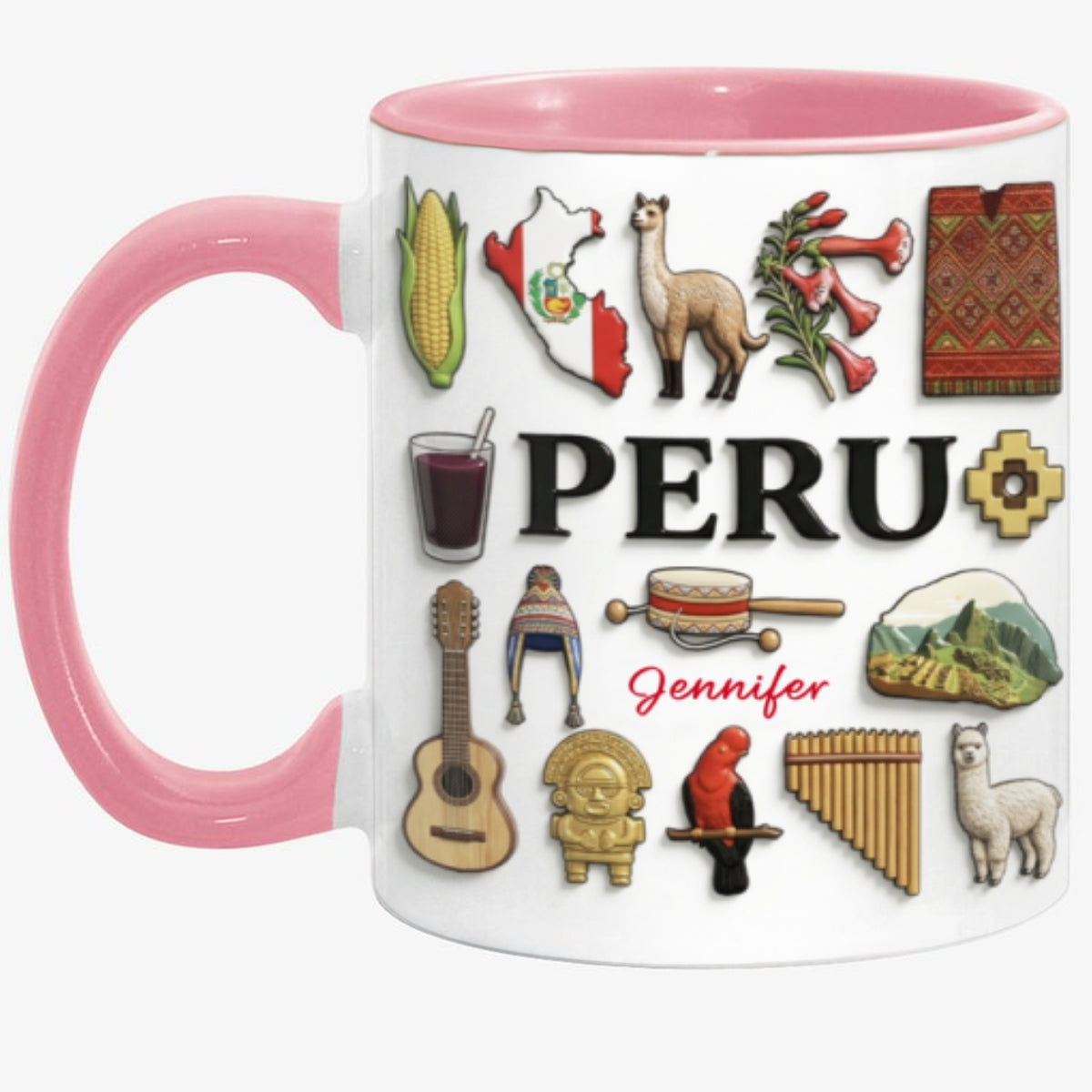 Custom Peru Accent Mug With Many Peru Symbols