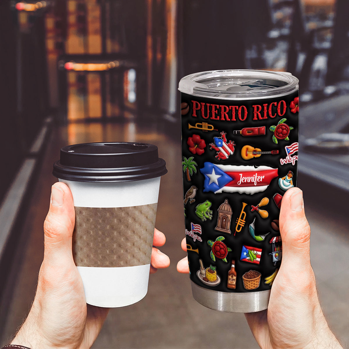 Custom Puerto Rico Tumbler With Black Background