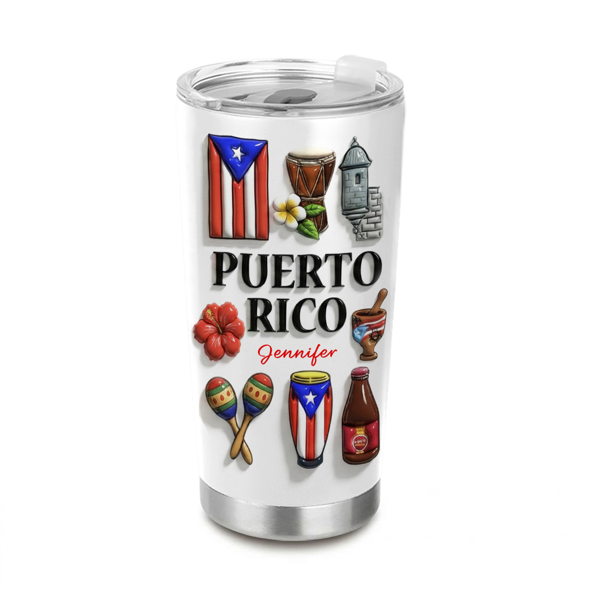 Custom Puerto Rico Tumbler With Many Puerto Rico Symbols