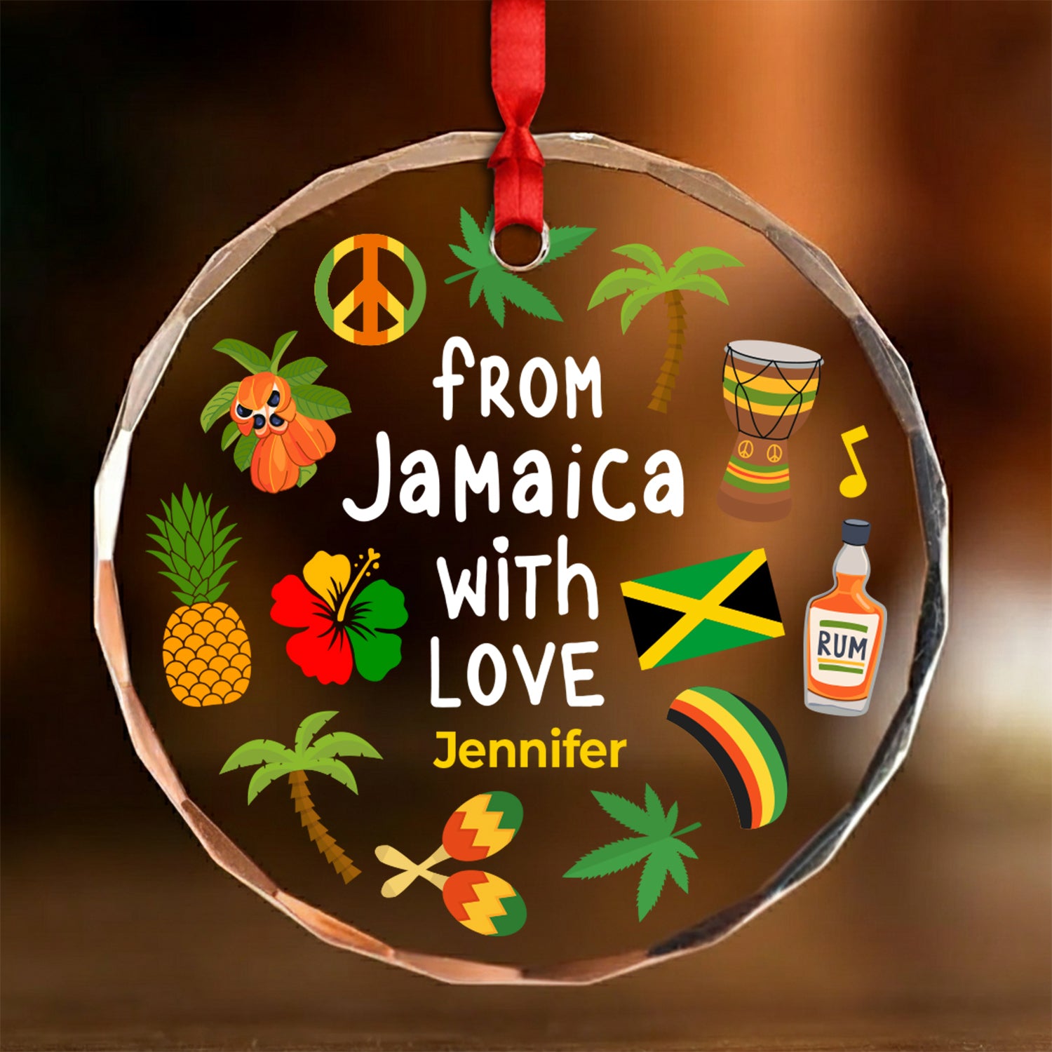 Custom From Jamaica With Love Glass Ornament