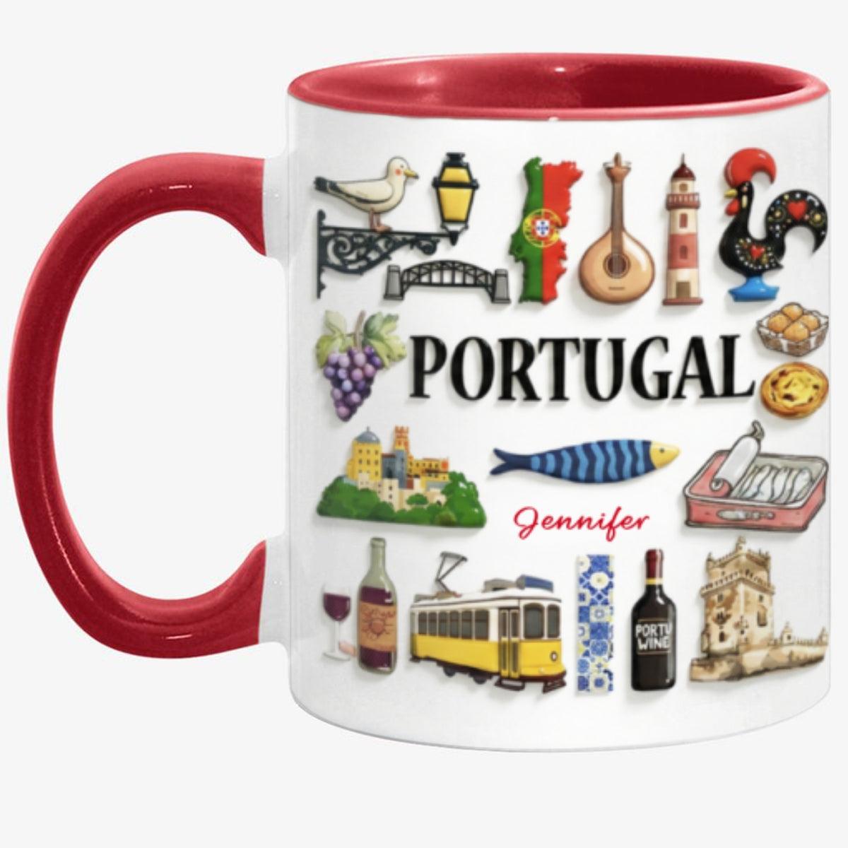 Custom Portugal Accent Mug With Many Portugal Symbols