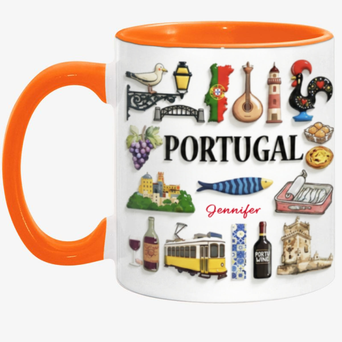 Custom Portugal Accent Mug With Many Portugal Symbols