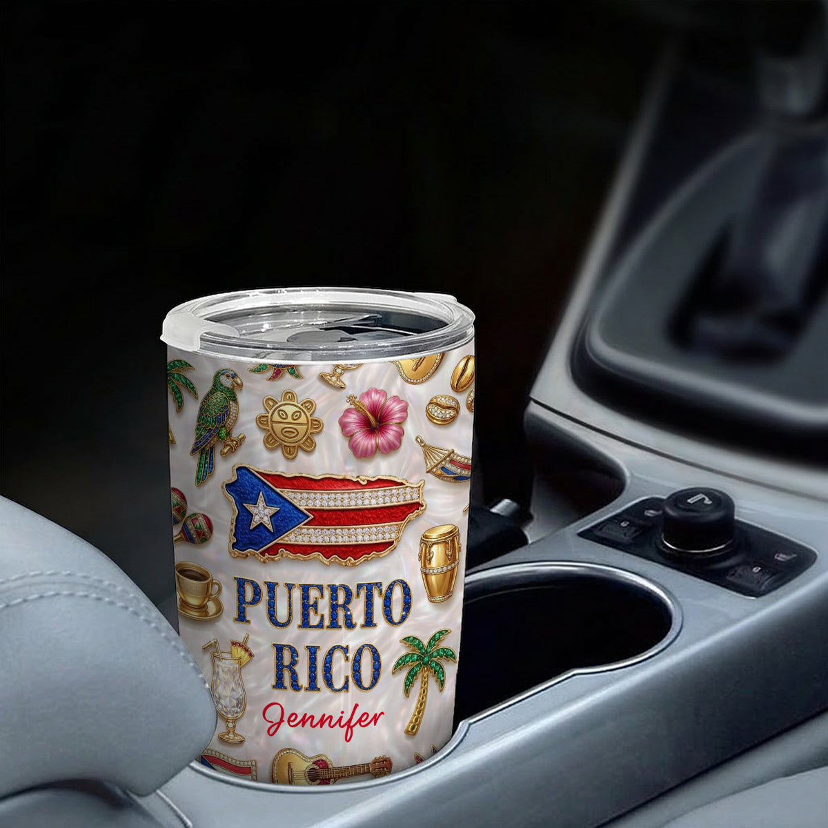 Custom Puerto Rico Tumbler With Puerto Rico Glitter Effect