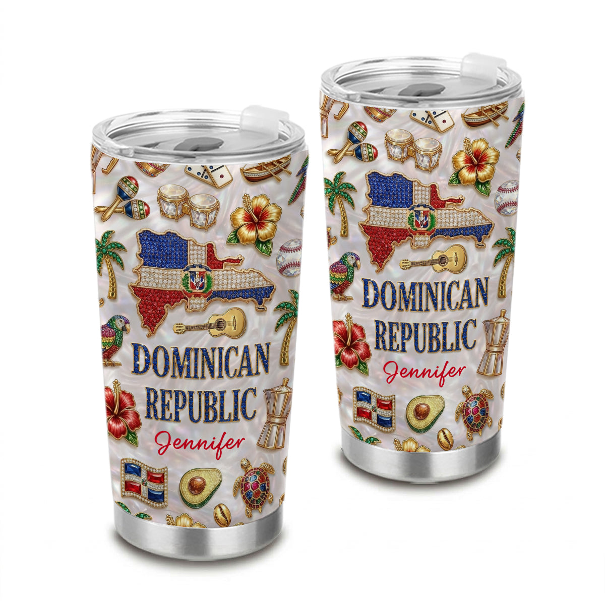 Custom Dominican Republic Tumbler With Dominican Republic Glitter Effect