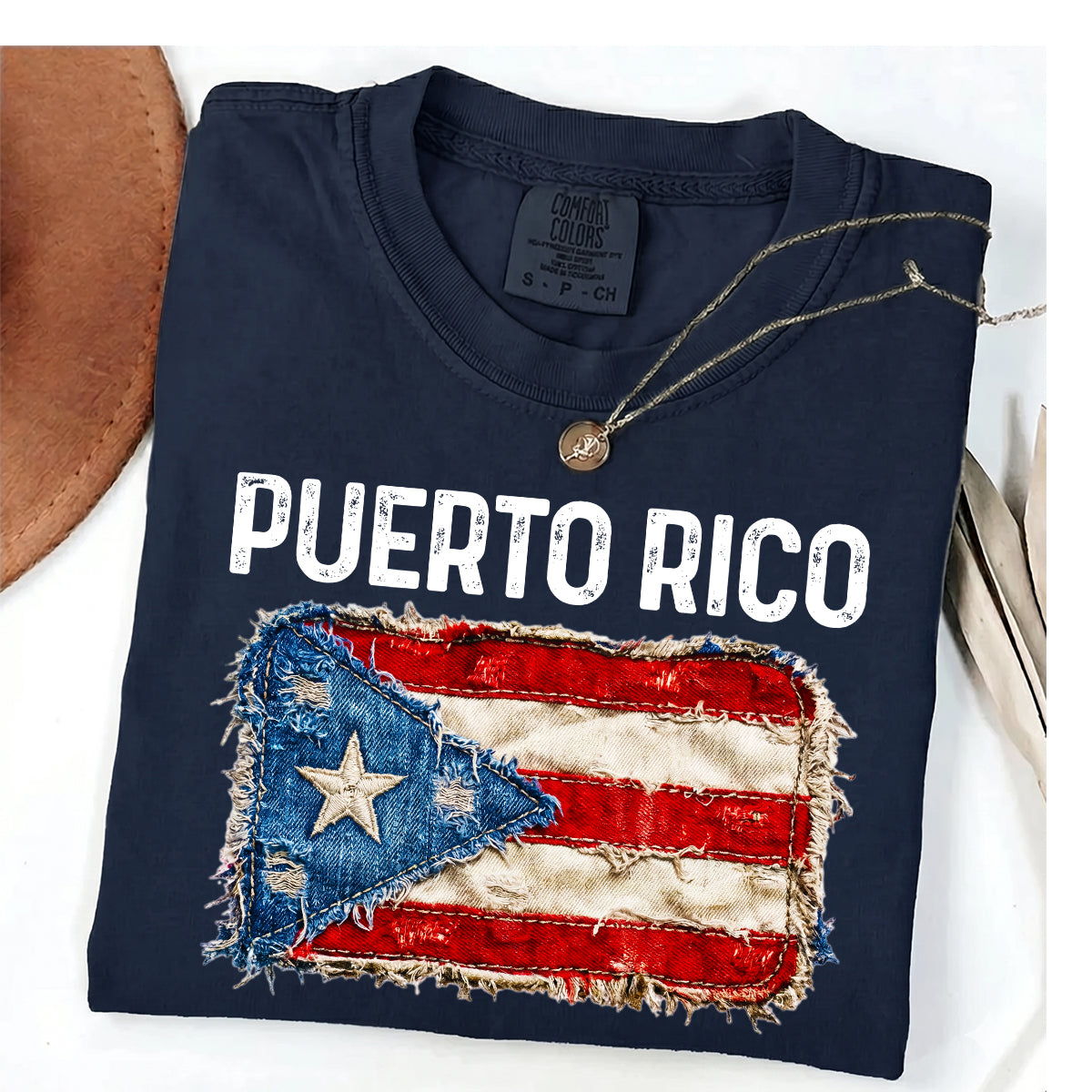 Custom Puerto Rico Flag With Faux Patchwork Effect