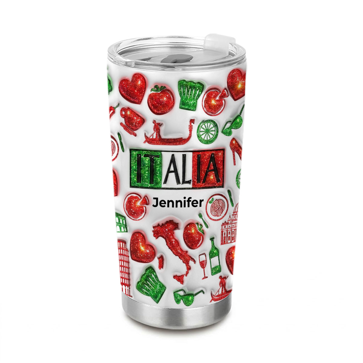 Custom Italia Tumbler With Your Name With Glitter Effect
