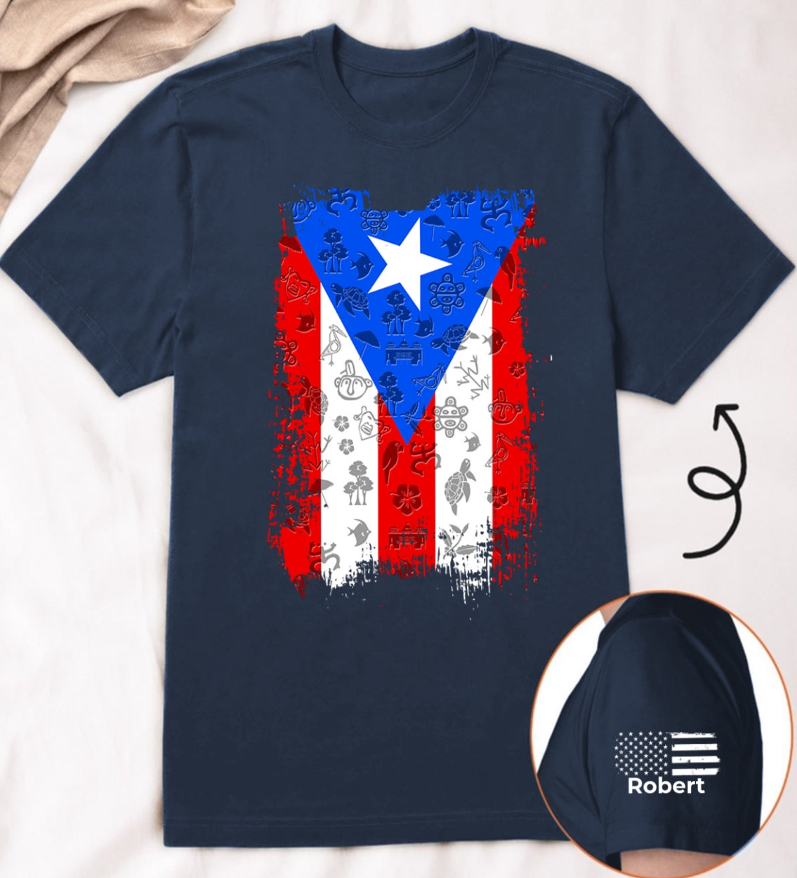 Puerto Rico Flag T-Shirt with Custom Name On Sleeve