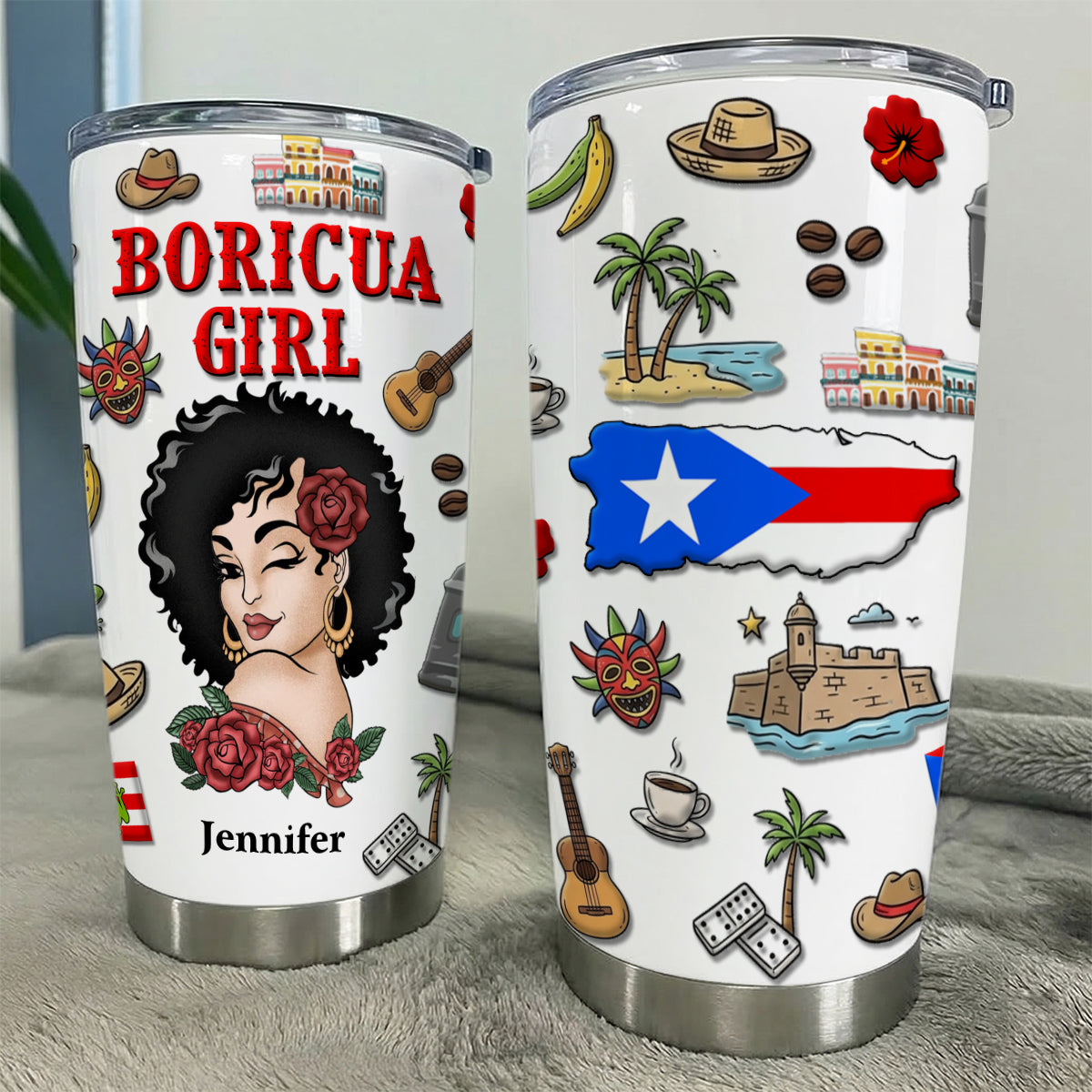 Custom Boricua Girl Tumbler 20oz With Clipart Girl