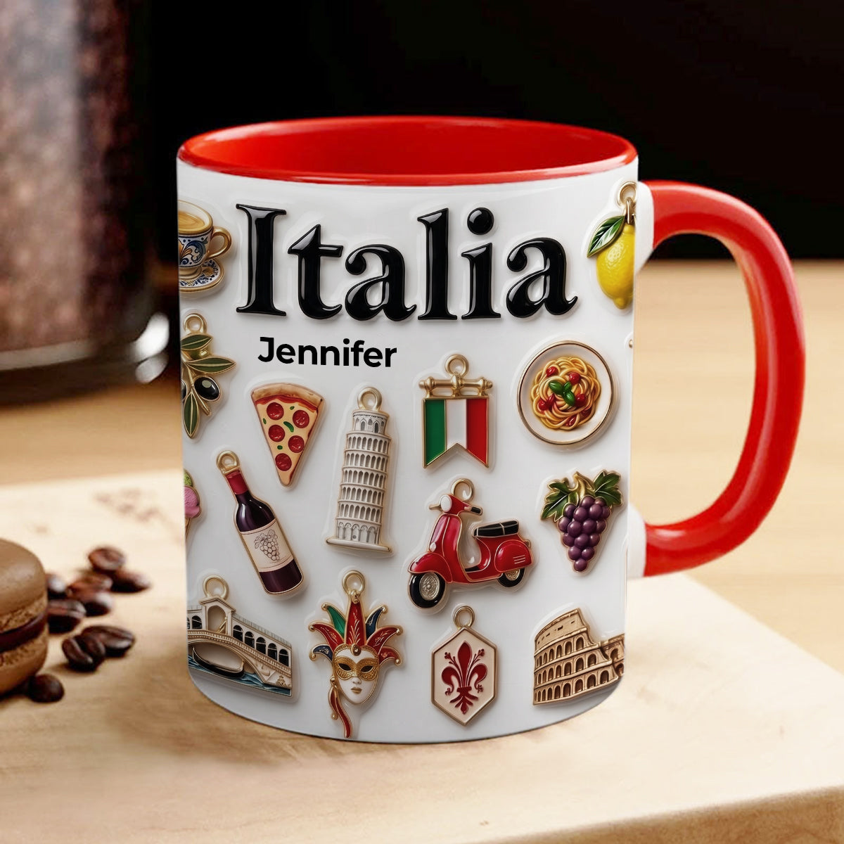 Custom Italy Symbols Accent Mug With 3D Effect Print