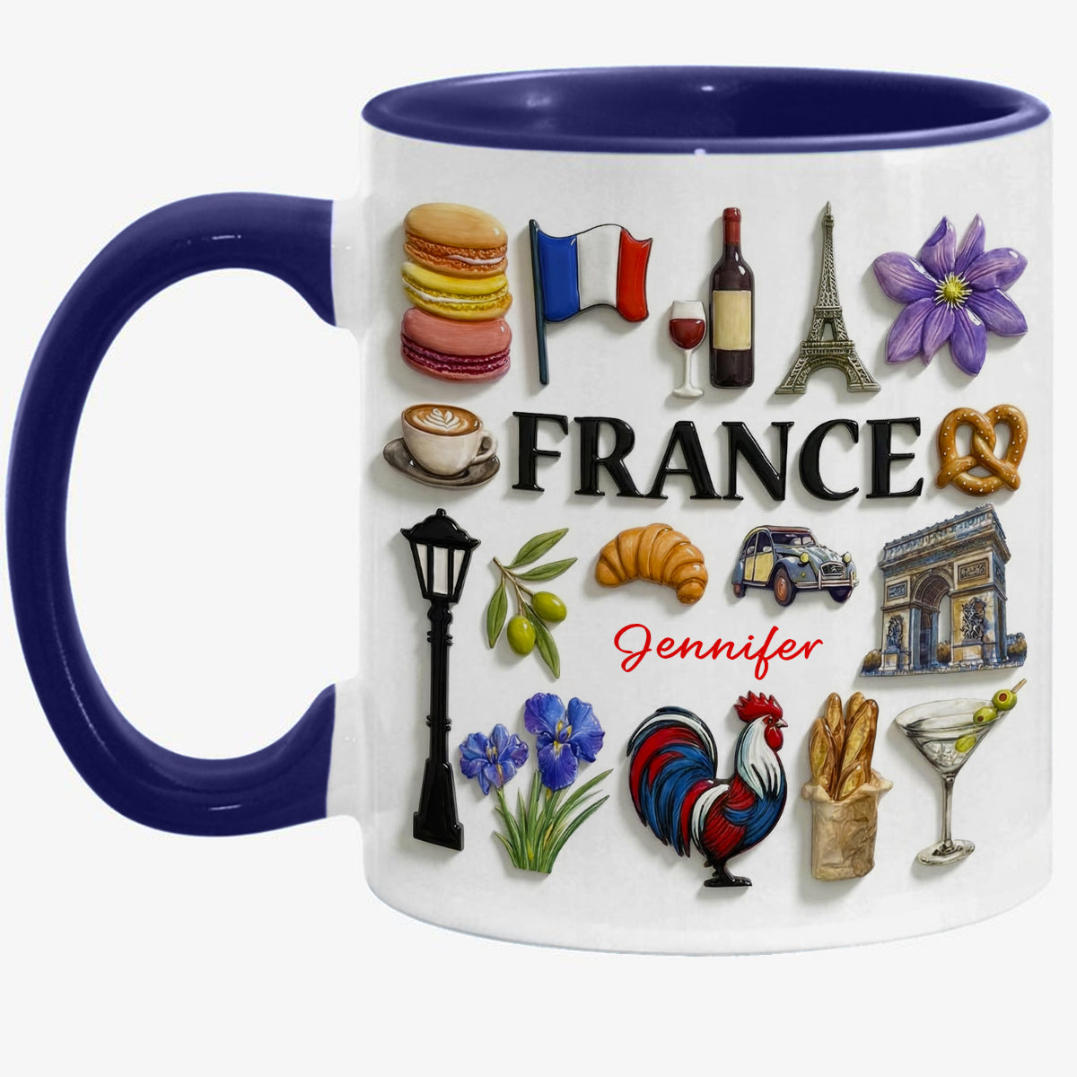 Custom France Accent Mug With Many France Symbols