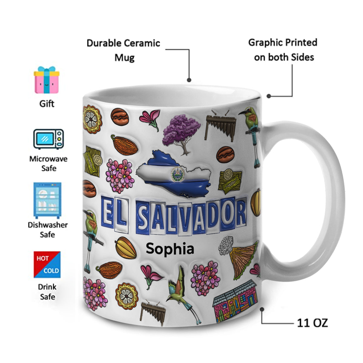 Custom El Salvador Mug With Map, Flag