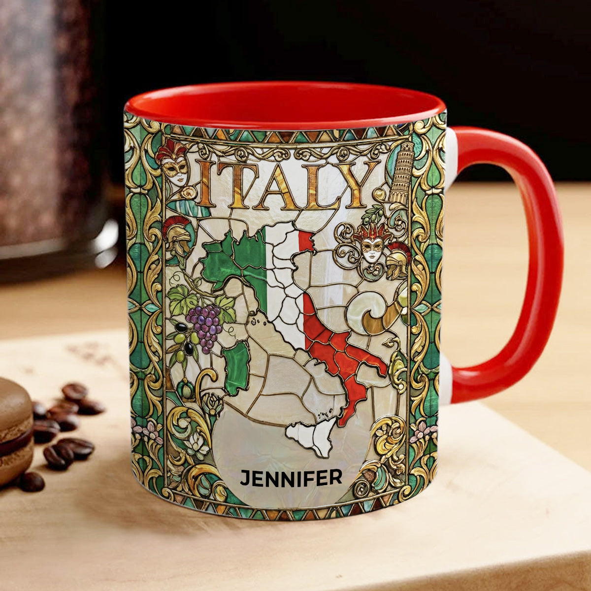 Custom Italy Italia Accent Mug With Flower Patterns