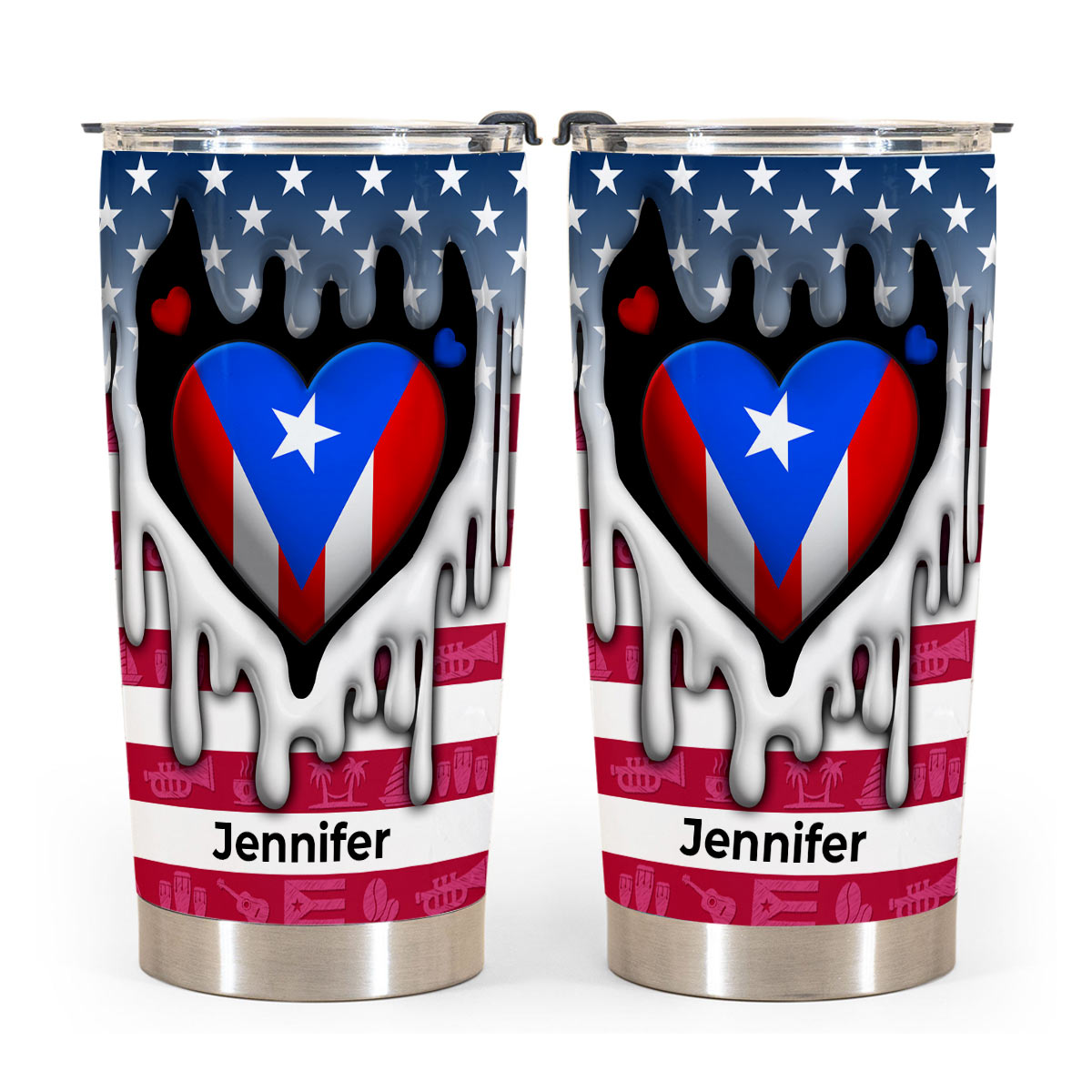 Custom Puerto Rico Tumbler With Puerto Rico Heart