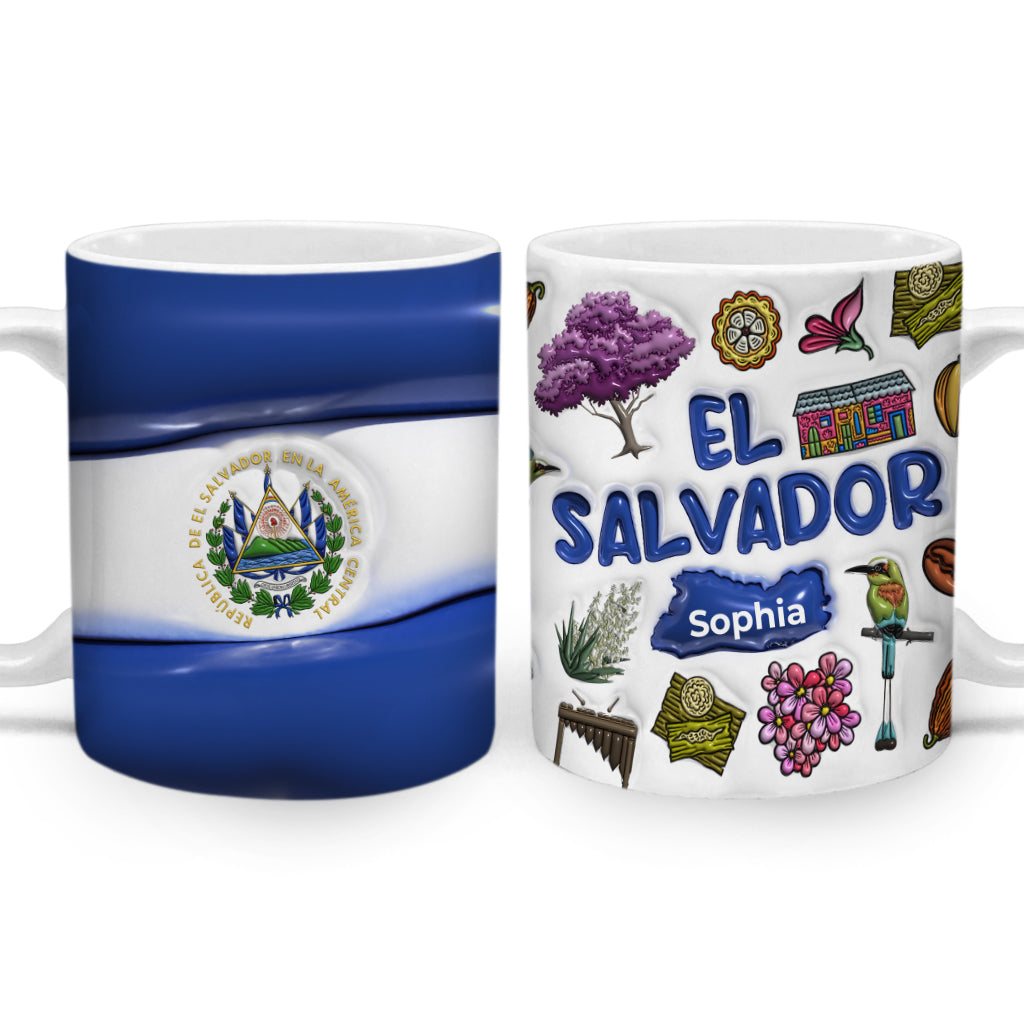Custom El Salvador Mug Cup With Flag And Symbols, Name