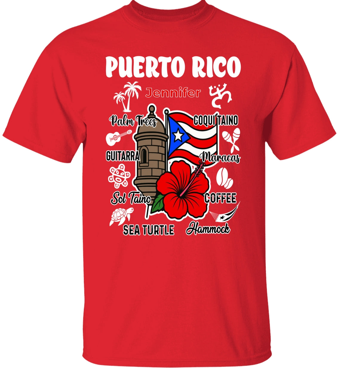Custom Puerto Rico T-shirt With Symbols Around