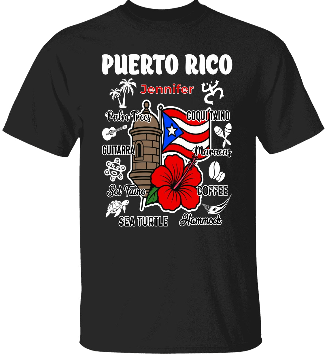 Custom Puerto Rico T-shirt With Symbols Around