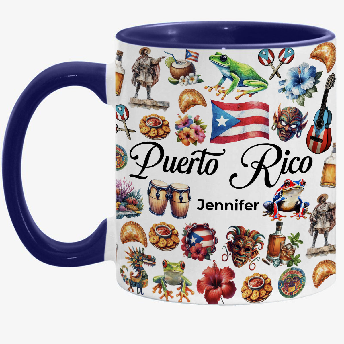 Custom Puerto Rico Accent Mug With Water Symbols, Name