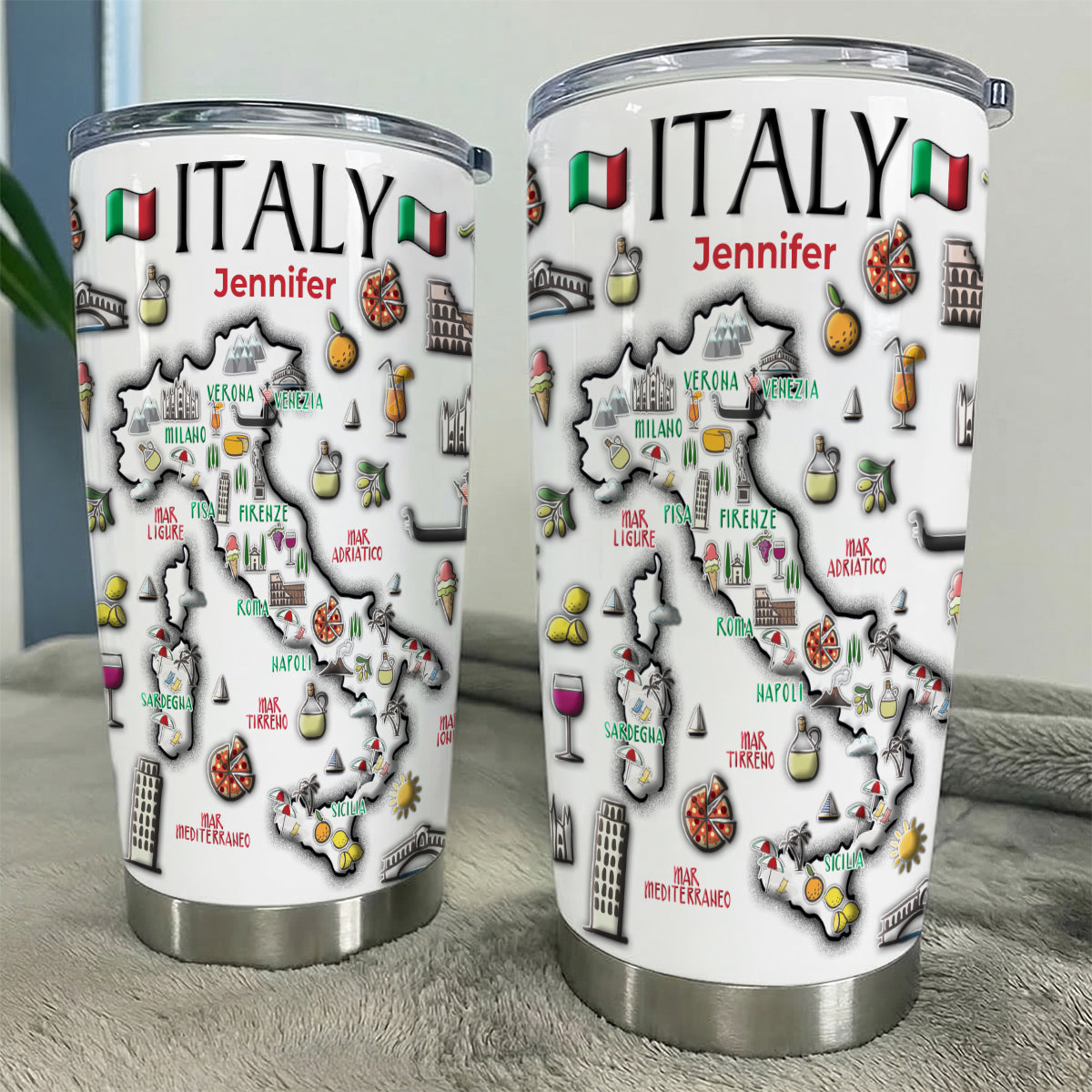 Custom Italy Map Tumbler With Your Name