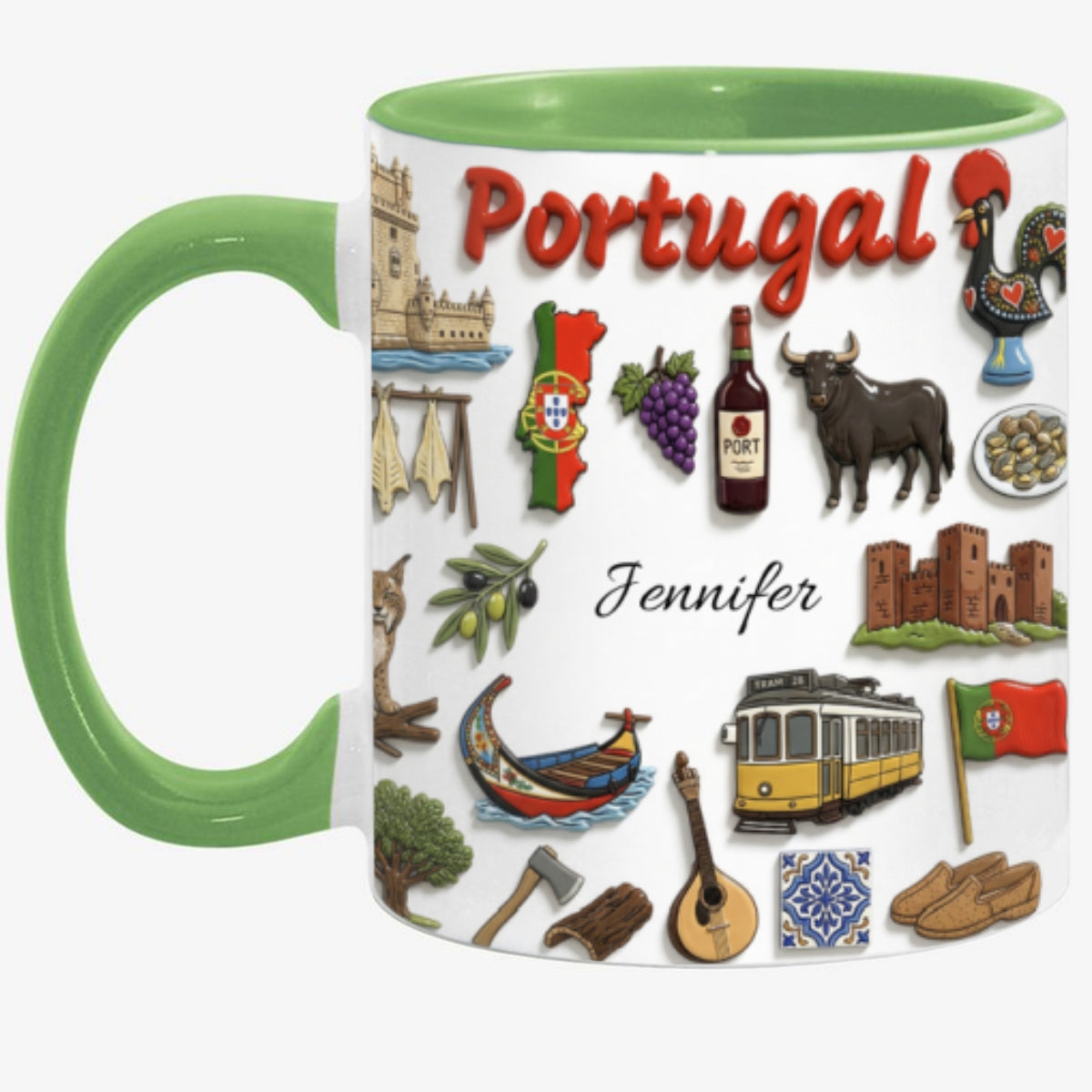 Custom Portugal Accent Mug With Symbols Wrapped Around