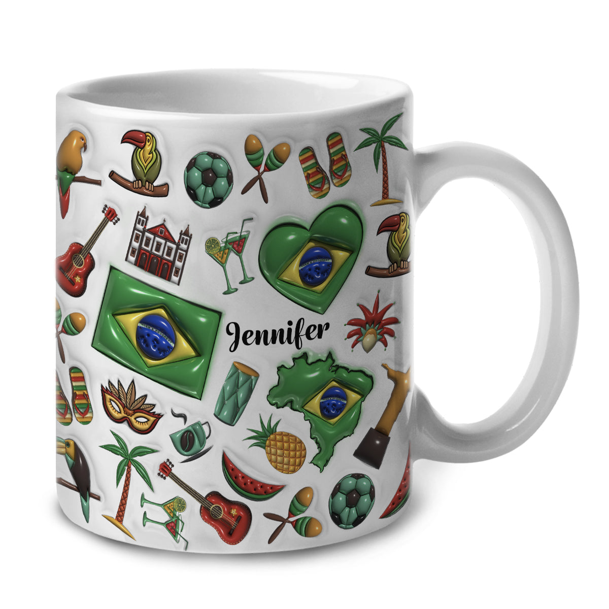 Custom Brazil Coffee Mug Cup With Heart, Map, Flag