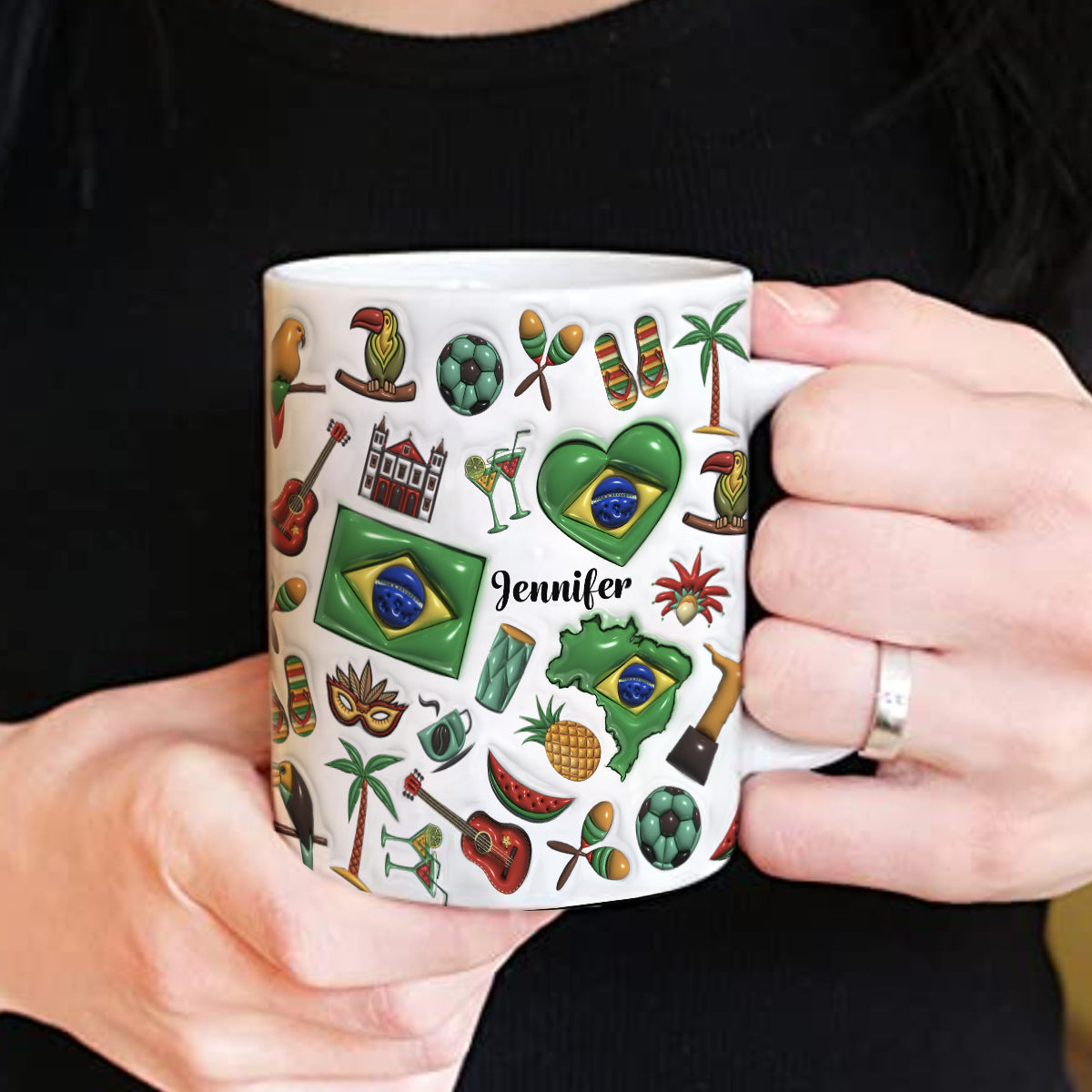 Custom Brazil Coffee Mug Cup With Heart, Map, Flag