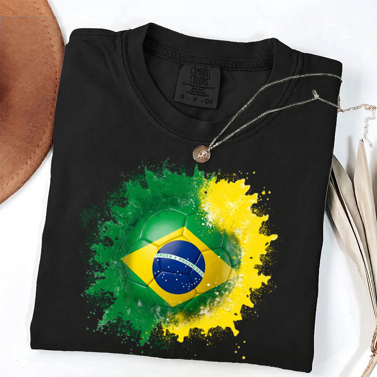 Custom Brazil Flag With Football T-shirt