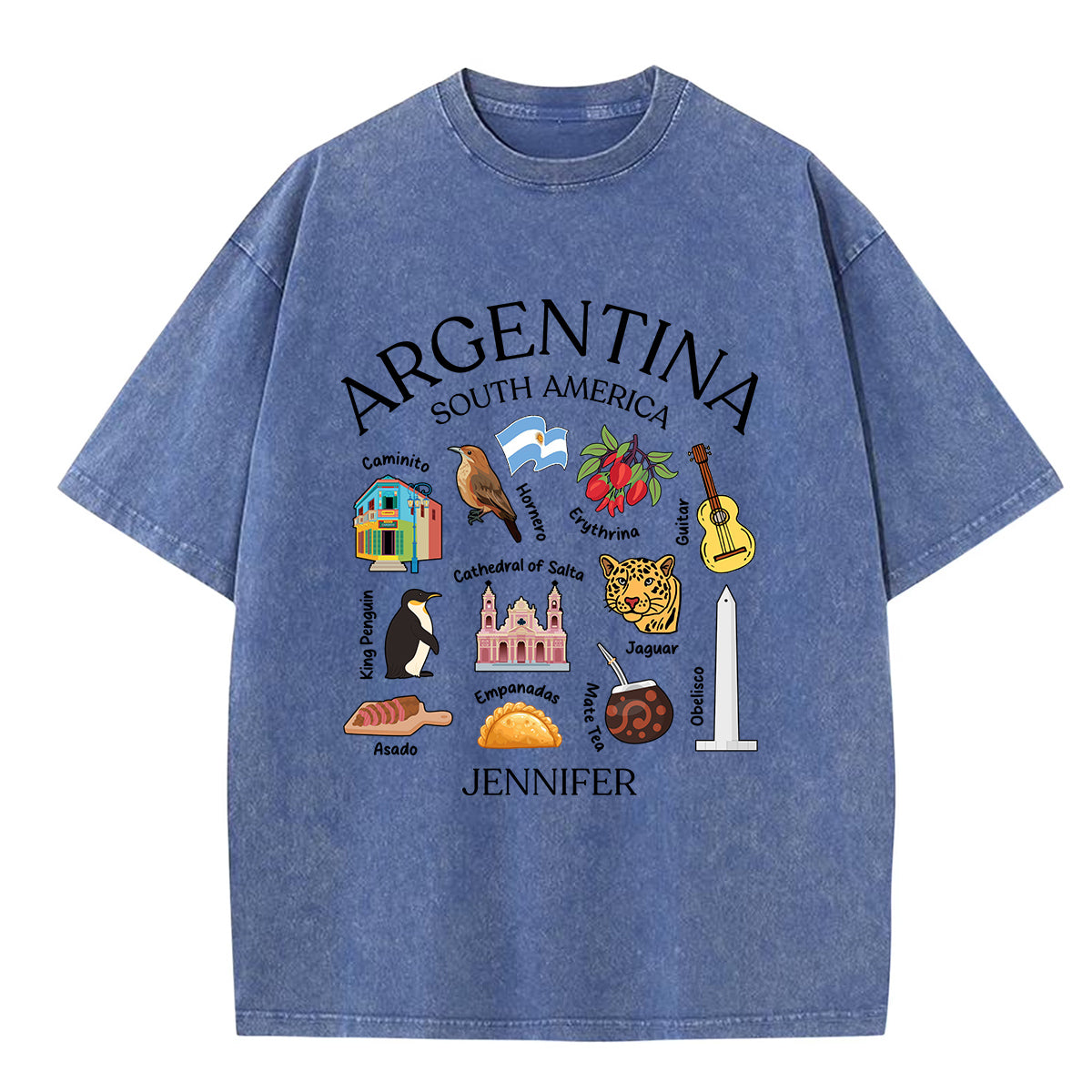 Custom Argentina South America Washed T-shirt With Your Name