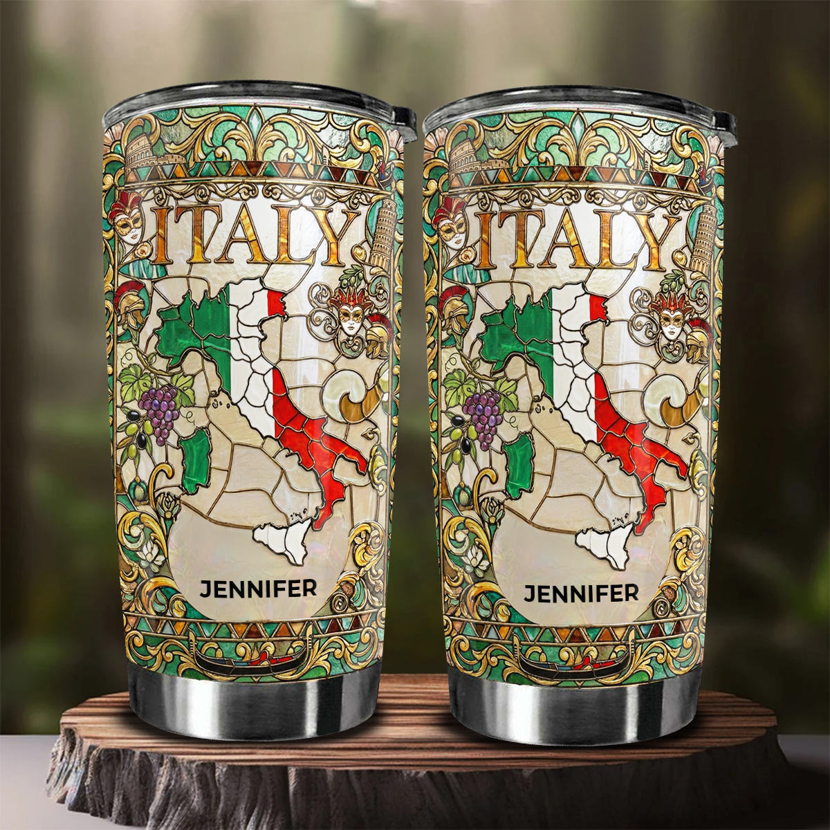 Custom Italy Italia Tumbler With Flower Patterns