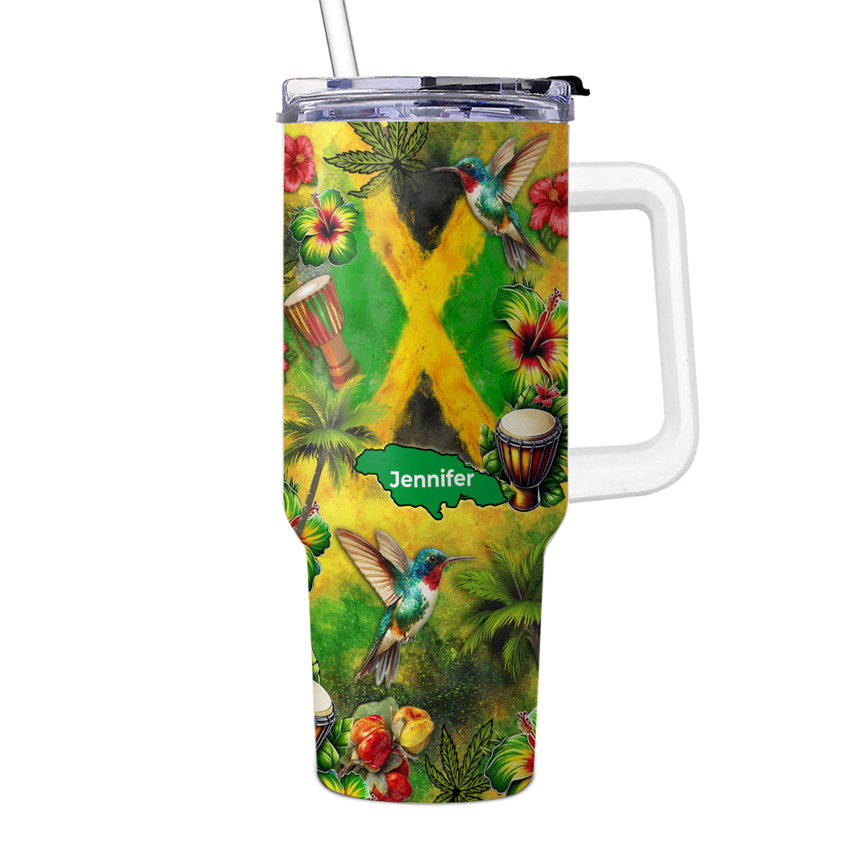 Custom Jamaica Tumbler 40oz With Water Color Background, Symbols