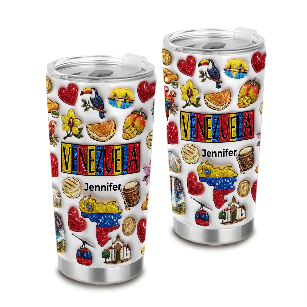 Custom Venezuela Tumbler With Your Name With Glitter Effect Print