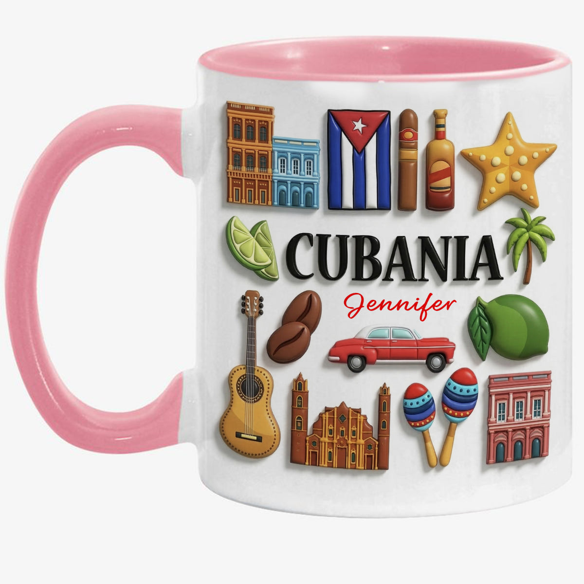 Custom Cubanita Accent Mug With Many Cuba Symbols