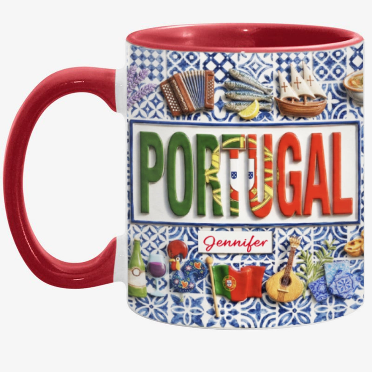 Custom Portugal Pattern Accent Mug And Name